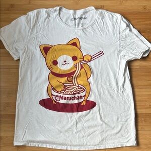 Maruchan Cat Ramen Noodle Graphic T-Shirt - White Size Large